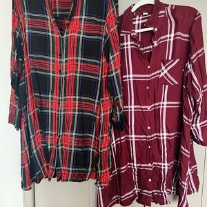 Old Navy Women's Plaid Tunic Tops - Black/Red & Burgundy/White